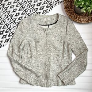 LOFT Healthered Grey Tweed Zip Up Jacket